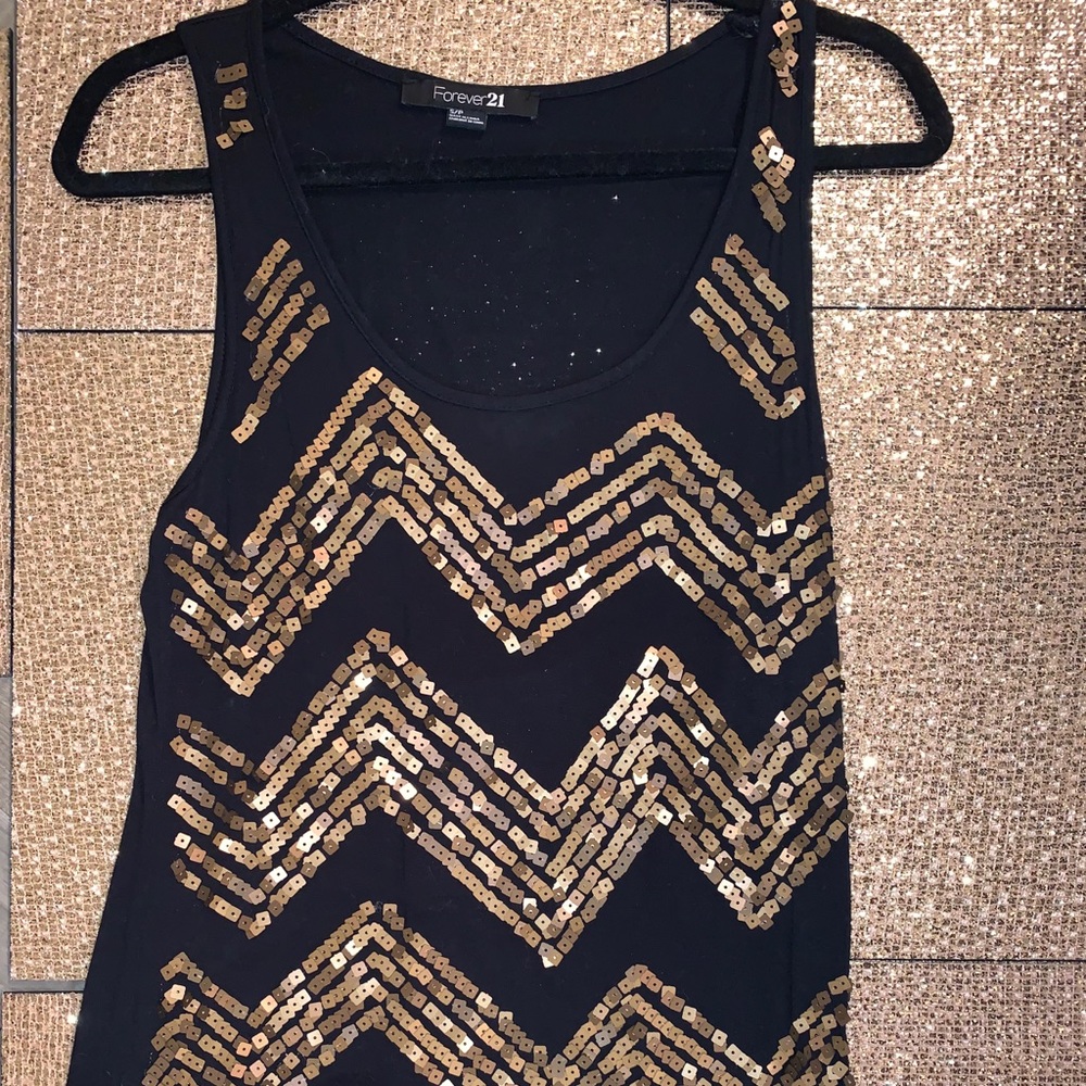 Black/gold chevron sequin tank top
